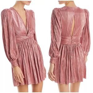 Sabina Musayev Golda Pleated Mini Dress Size S Antique Rose Metallic EUC